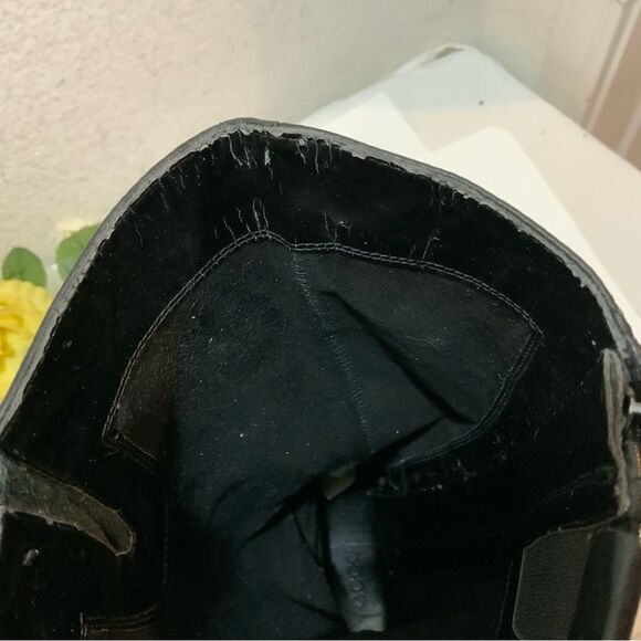 ECCO Hobart Harness Black Leather Mid Calf Moto Boot Size 38 US 7.5 Low Heel - Picture 11 of 12